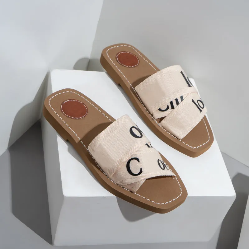 2024 Fashion Roman Versatile Alphabet Flat Slippers Outside the Beach Slippers Flip Flops Sandals