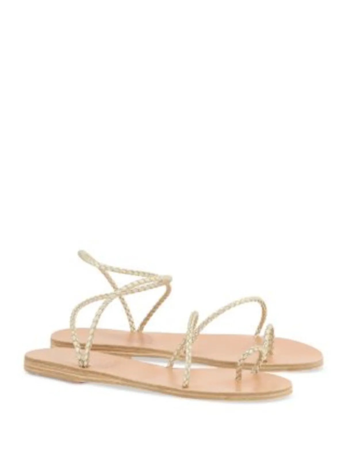 ANCIENT GREEK SANDALS Womens Gold Metallic Toe Strap Braided Strappy Nima Round Toe Slip On Sandals Shoes