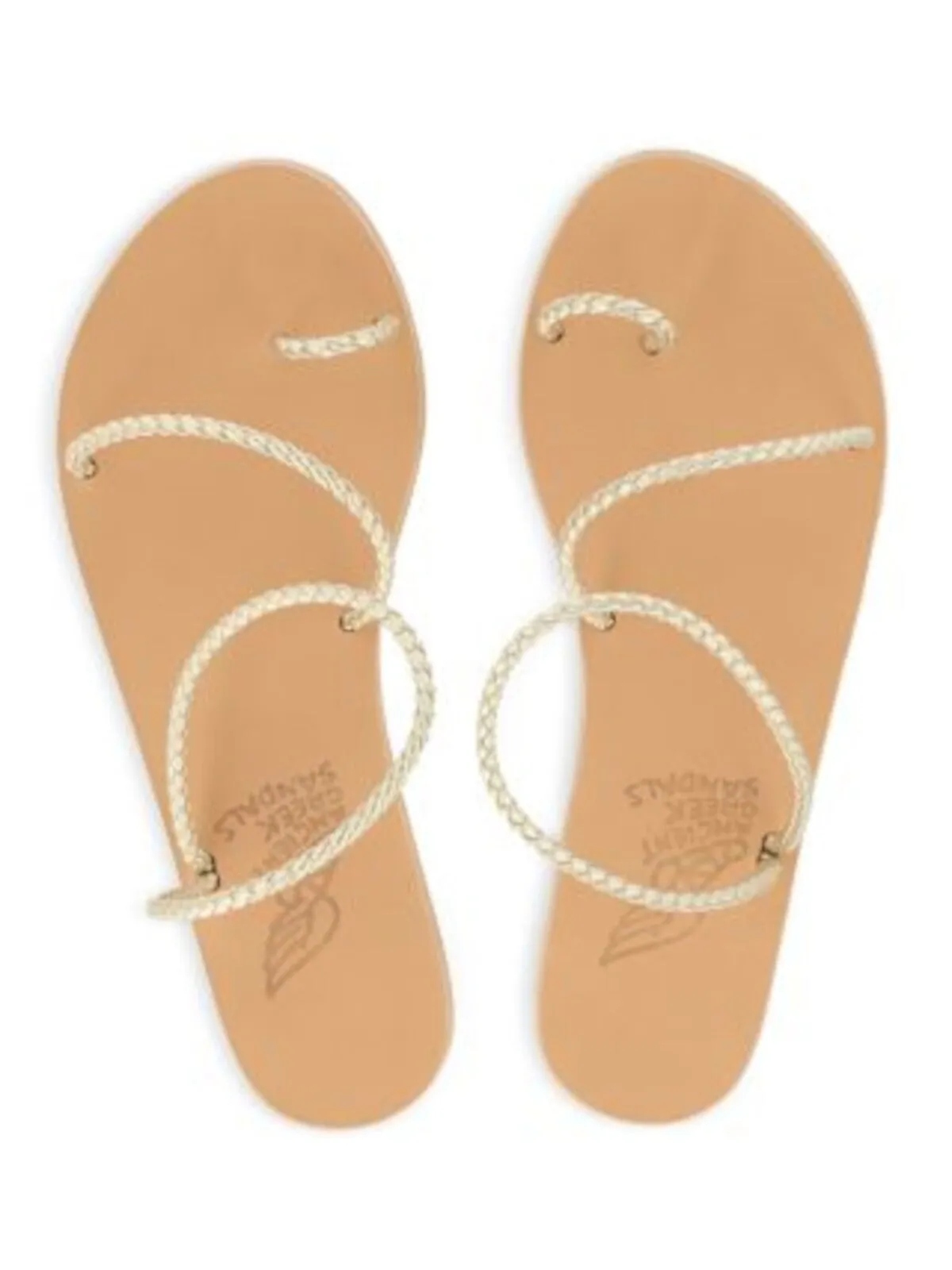 ANCIENT GREEK SANDALS Womens Gold Metallic Toe Strap Braided Strappy Nima Round Toe Slip On Sandals Shoes