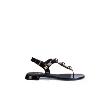 Black patent leather sandals