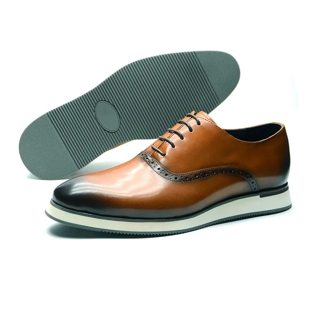 Brown Genuine Leather Oxfords Sneakers