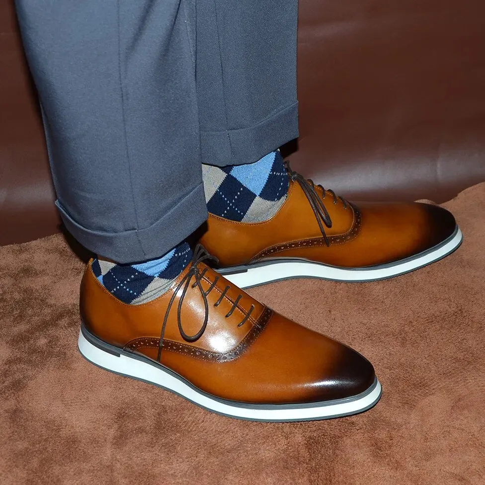 Brown Genuine Leather Oxfords Sneakers