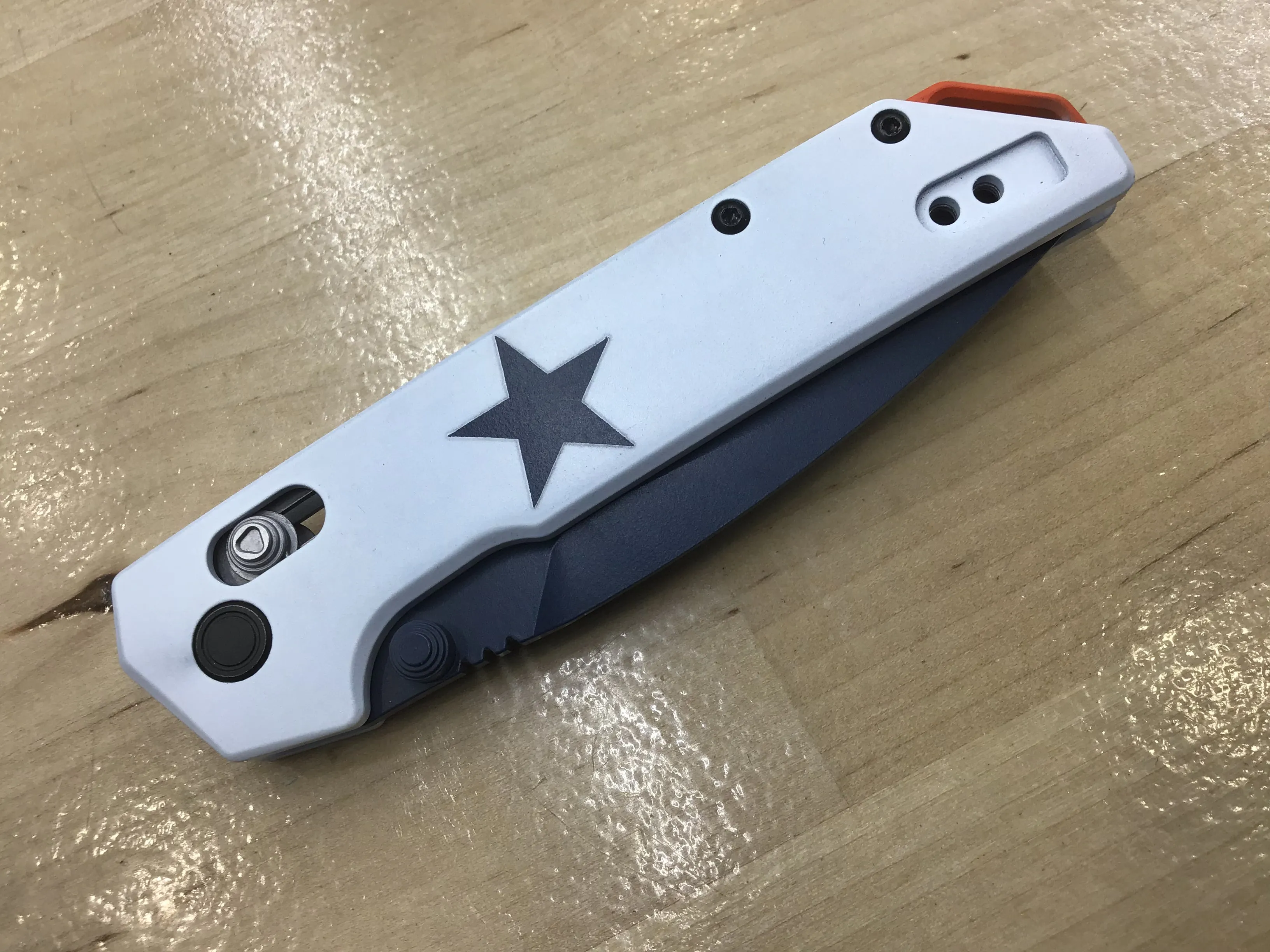 Custom Kershaw Iridium Astros 1980’s Theme D2 Blade Blue Cerakote White Cerakoted Aluminum Handle