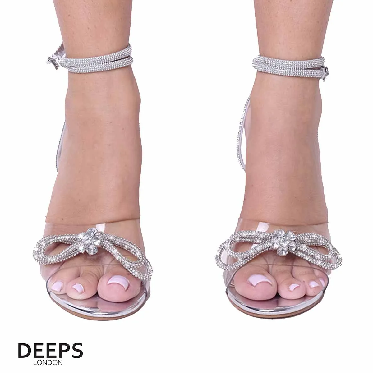 Diana Perspex  Diamante Bow Detail Block Heeled