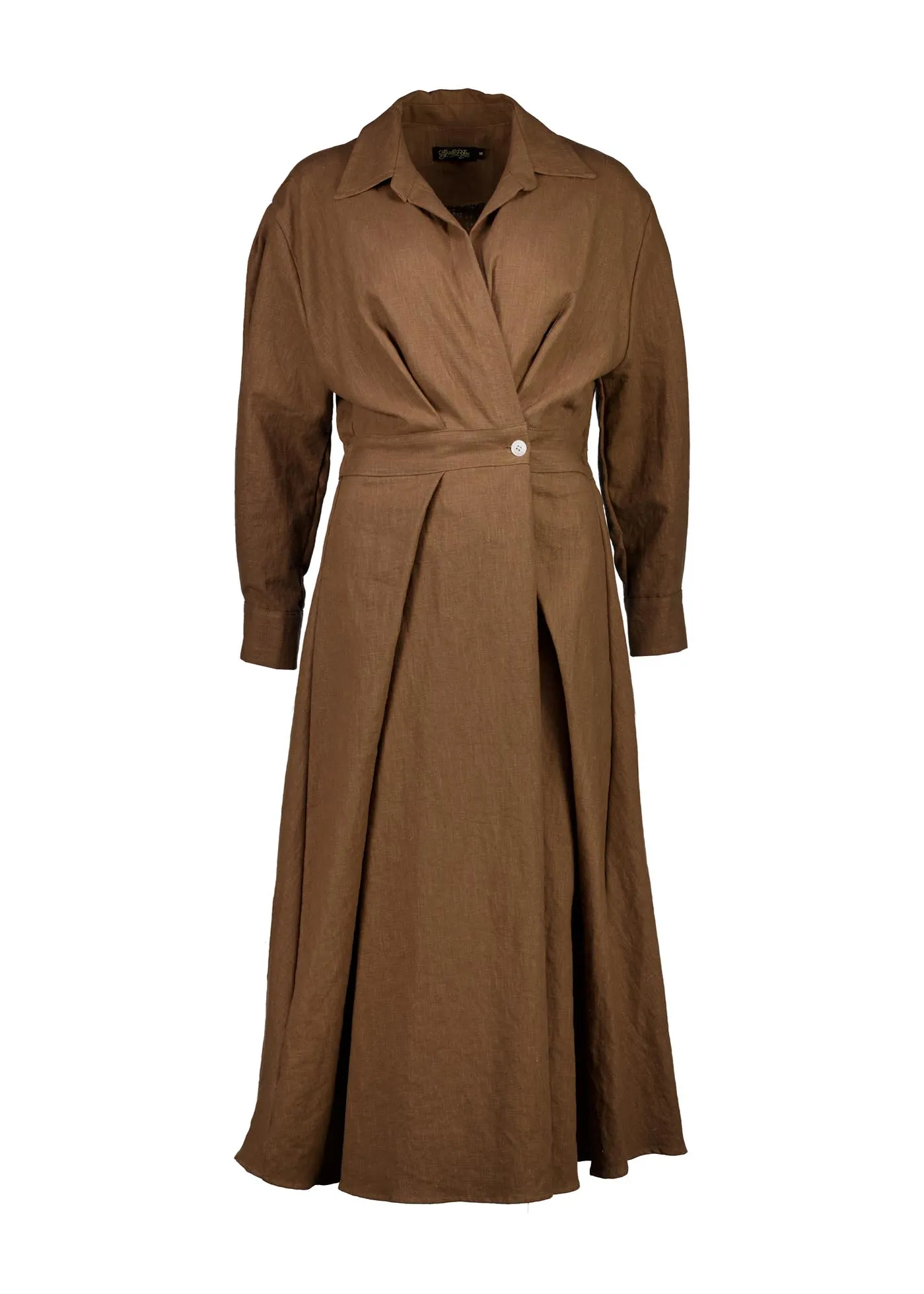 Estate Parisian Midi Wrap Dress Chocolate in Linen