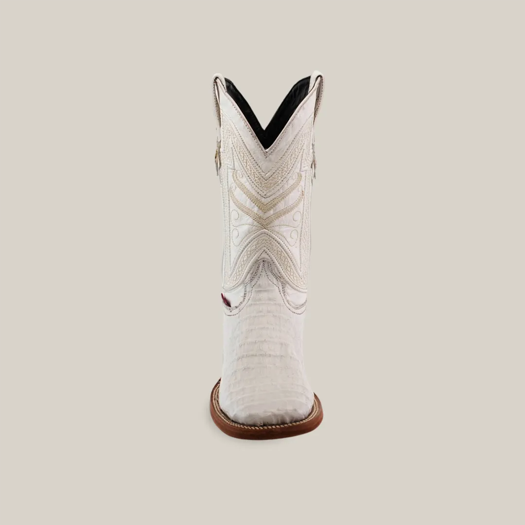 Exotic Caiman Horn Back - White - Square Toe