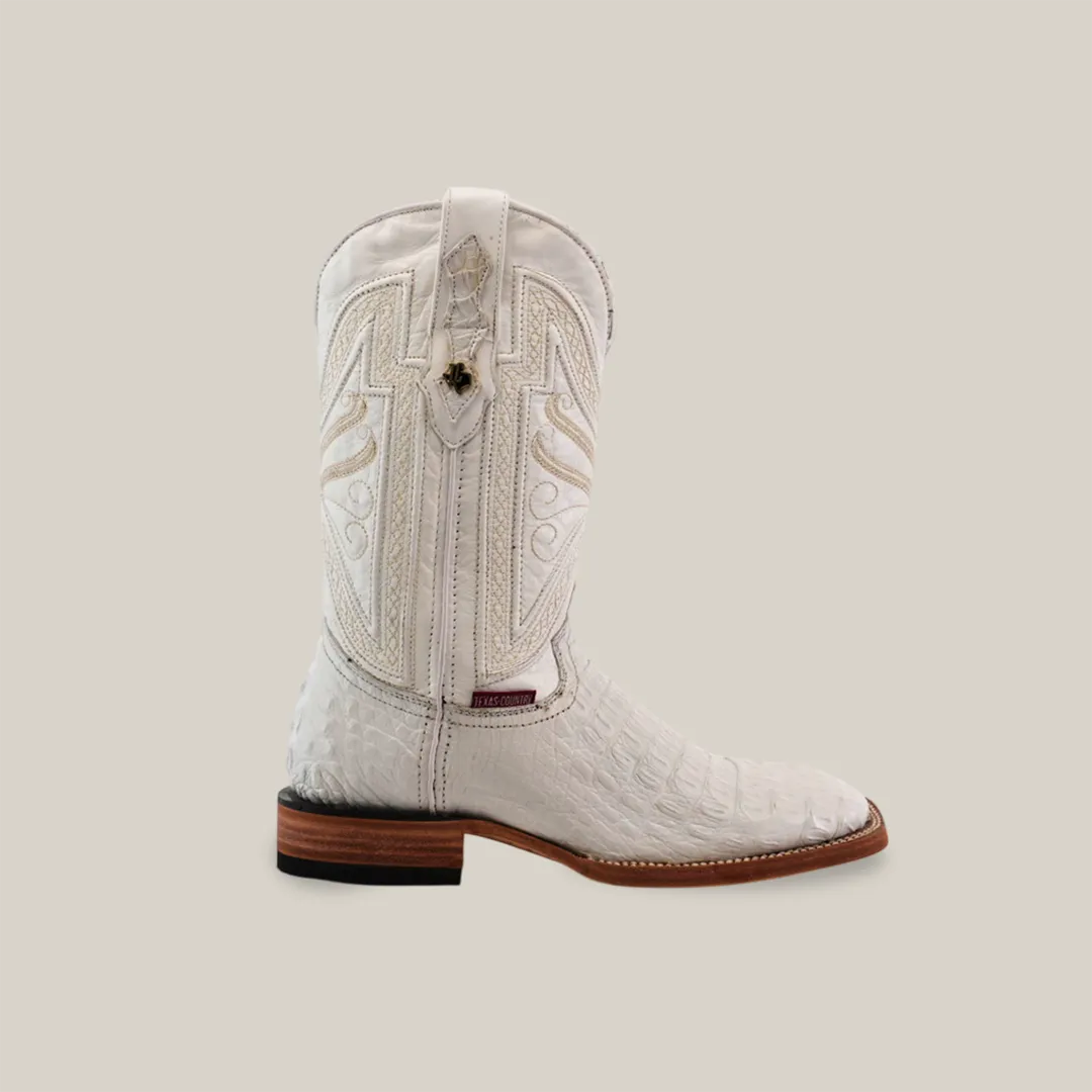 Exotic Caiman Horn Back - White - Square Toe