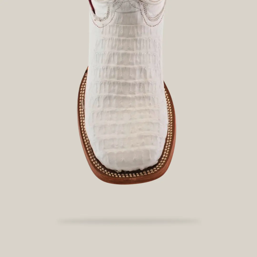 Exotic Caiman Horn Back - White - Square Toe