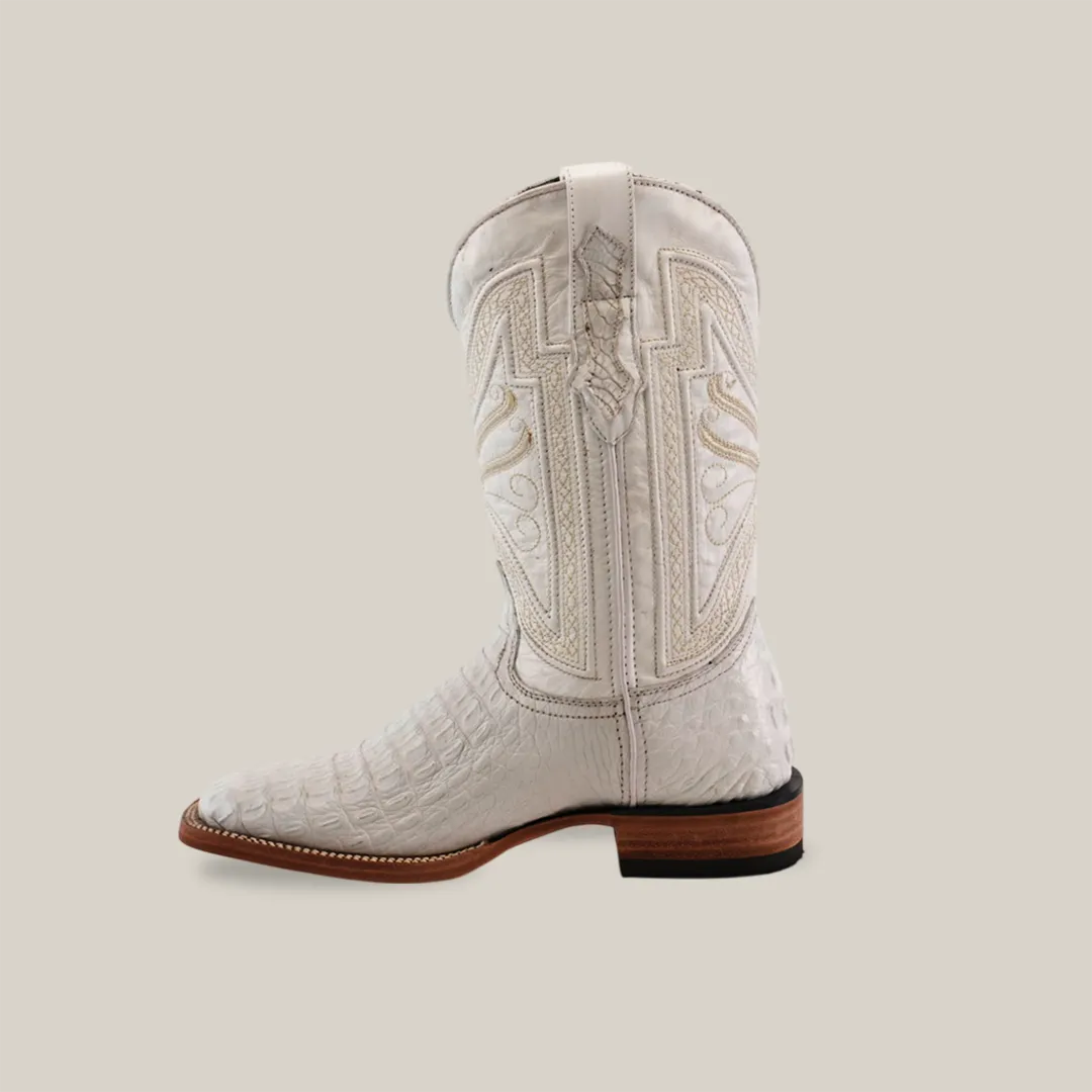 Exotic Caiman Horn Back - White - Square Toe