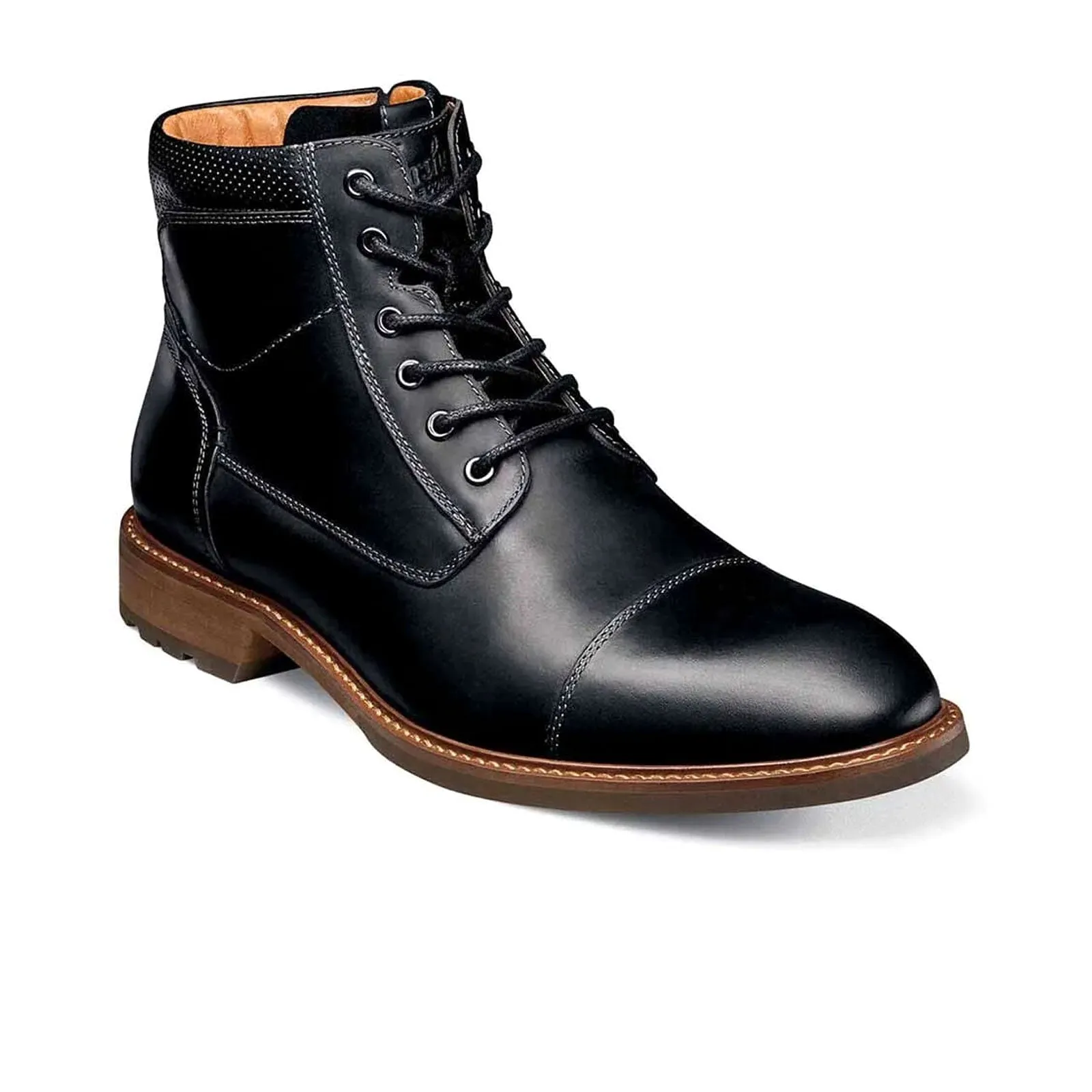 Florsheim Lodge Cap Toe Lace Up Boot (Men) - Black Crazy Horse
