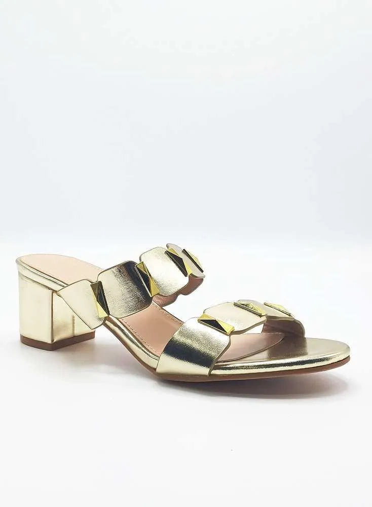 Kolee Stud Detail Block Heel Mules in Gold