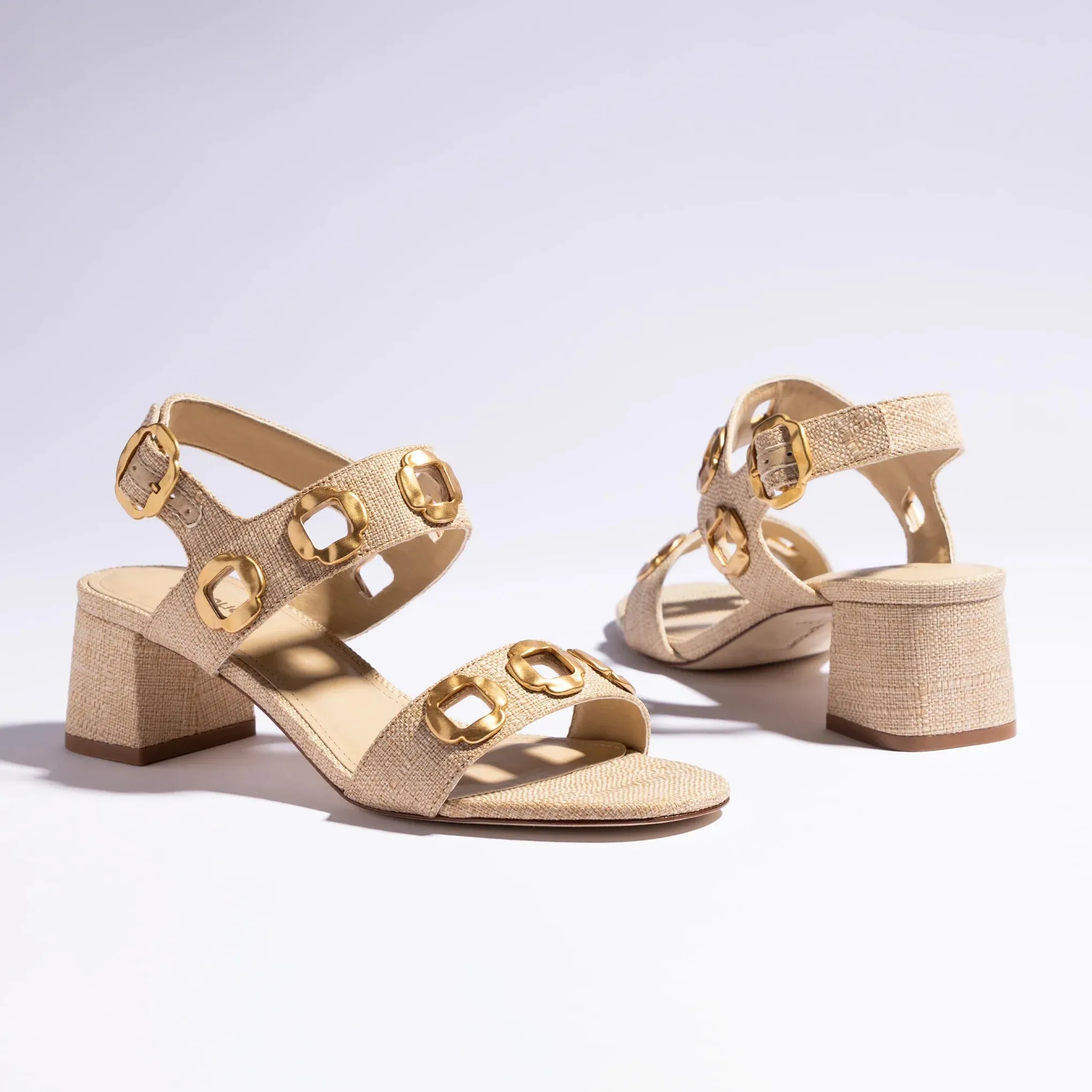 Larroude Milan Ankle-Strap Sandal In Beige Raffia