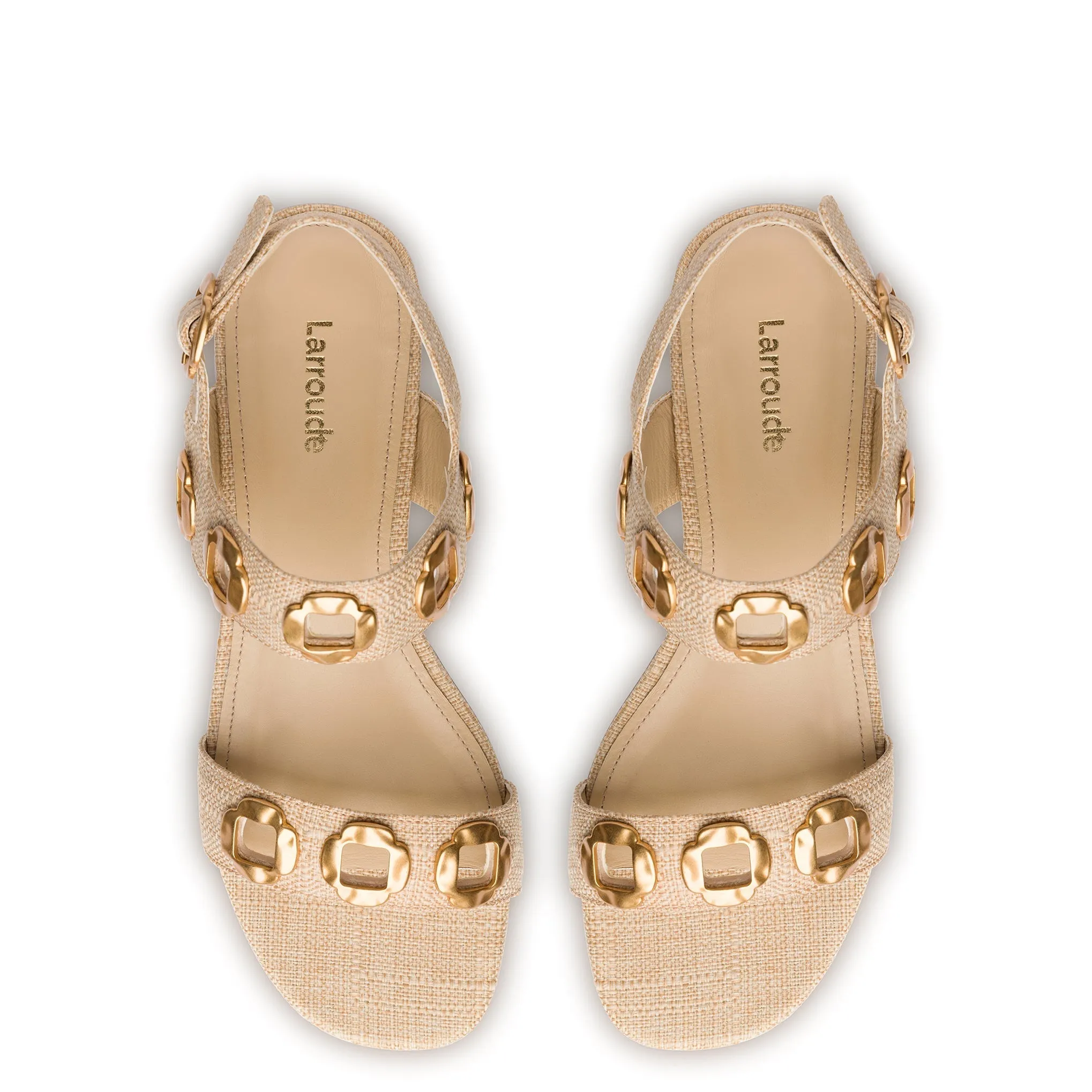 Larroude Milan Ankle-Strap Sandal In Beige Raffia