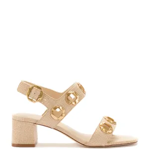 Larroude Milan Ankle-Strap Sandal In Beige Raffia