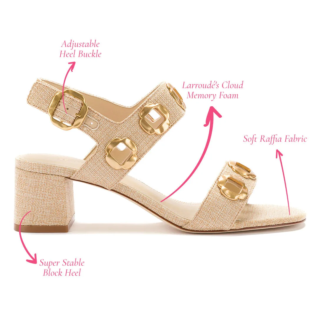 Larroude Milan Ankle-Strap Sandal In Beige Raffia