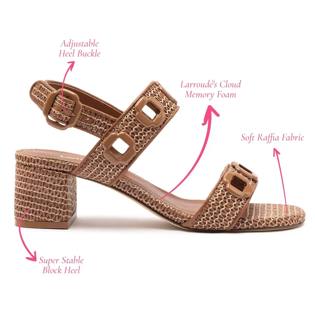 Larroude Milan Sandal In Caramel Wave Raffia