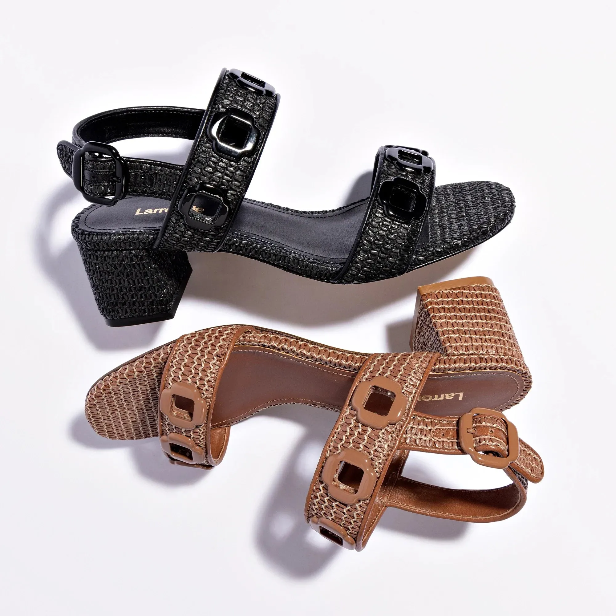 Larroude Milan Sandal In Caramel Wave Raffia