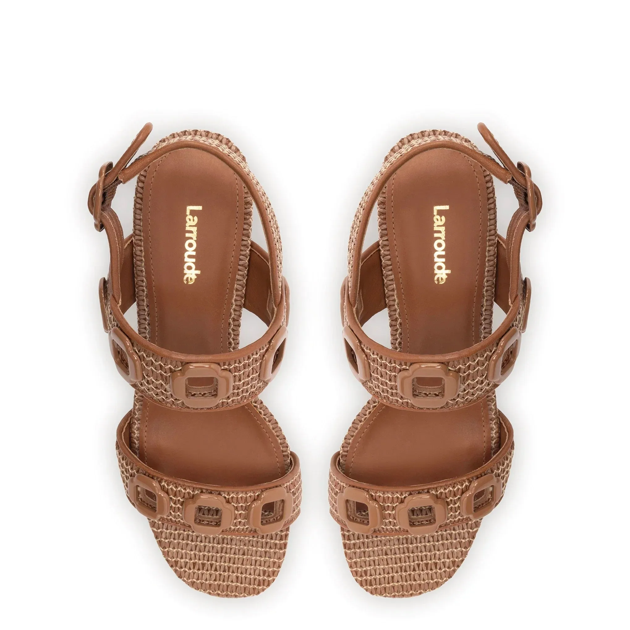 Larroude Milan Sandal In Caramel Wave Raffia