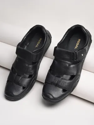 Regal Black Men Leather Casual Fisherman Sandals