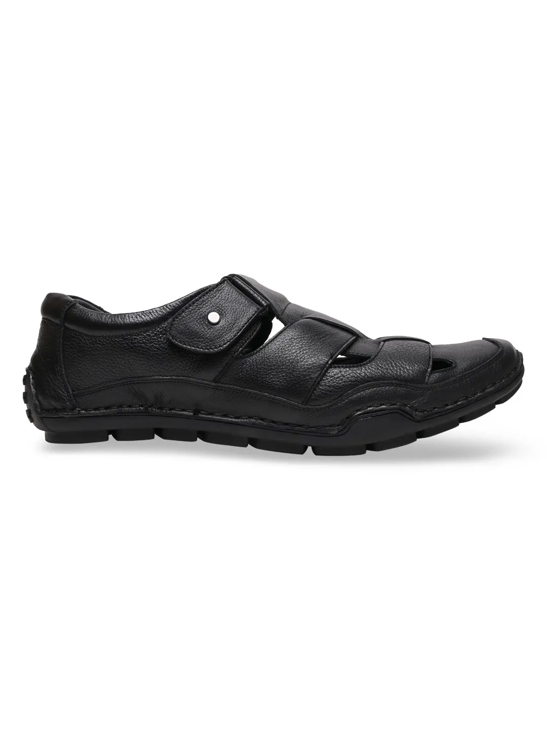 Regal Black Men Leather Casual Fisherman Sandals
