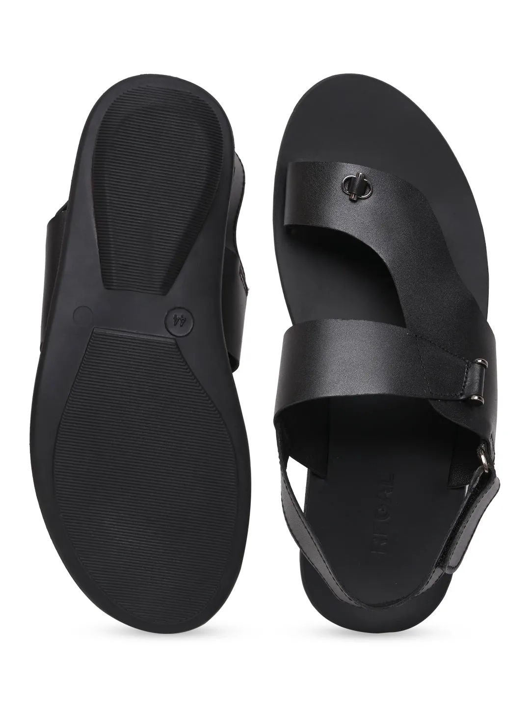 Regal Black Men Leather One Toe Sandals