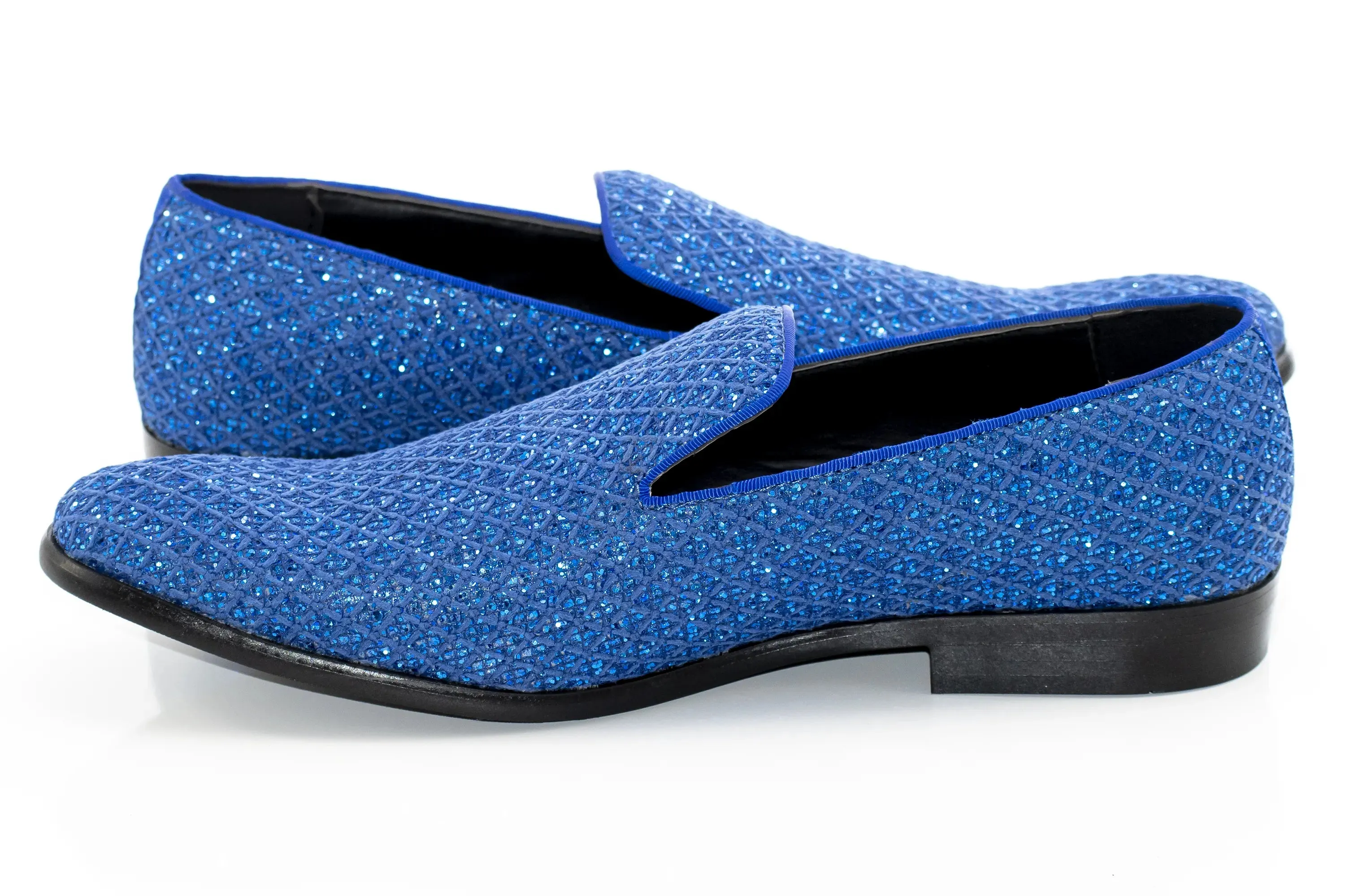 Royal Blue Glitter Pattern Smoking Loafers