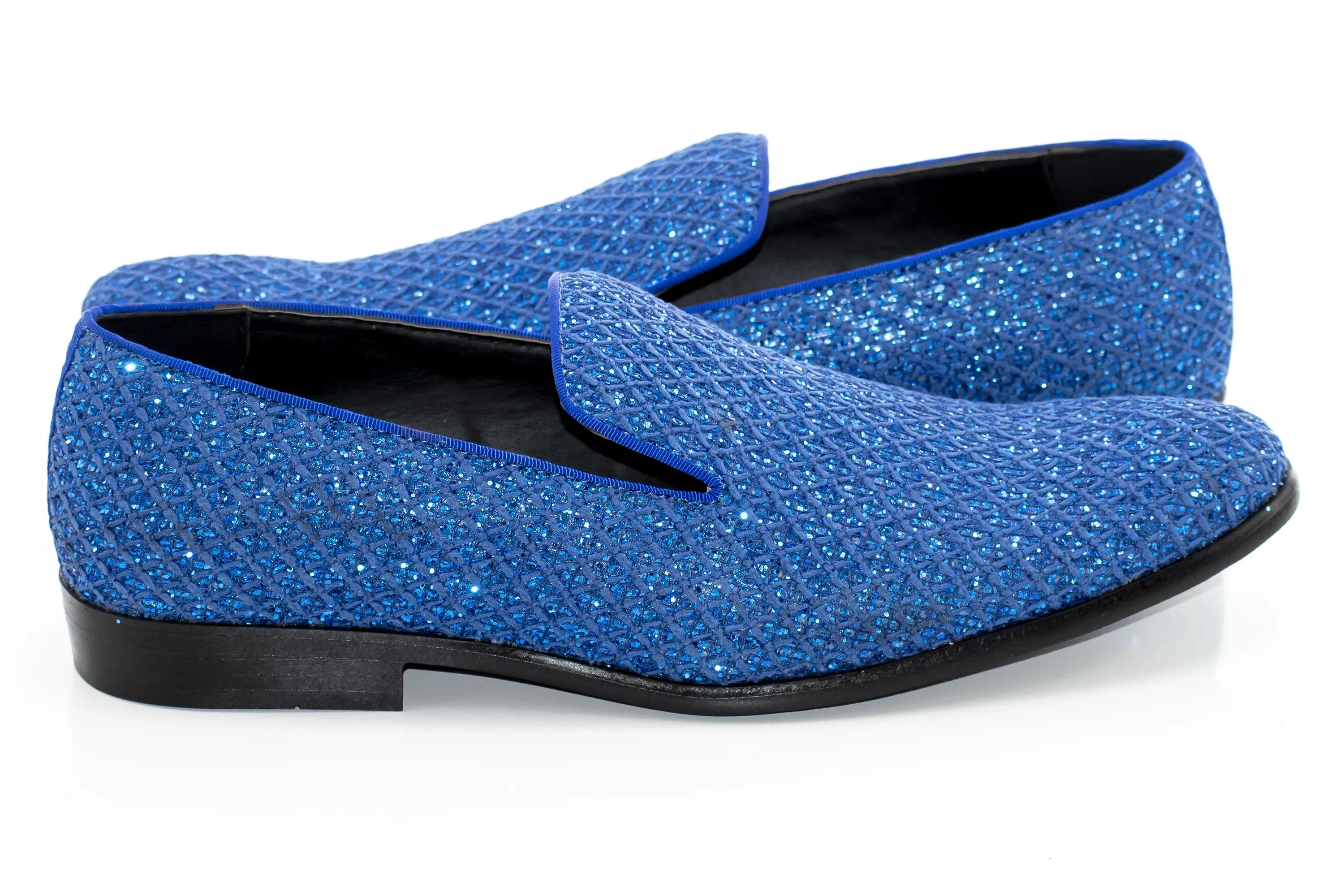 Royal Blue Glitter Pattern Smoking Loafers
