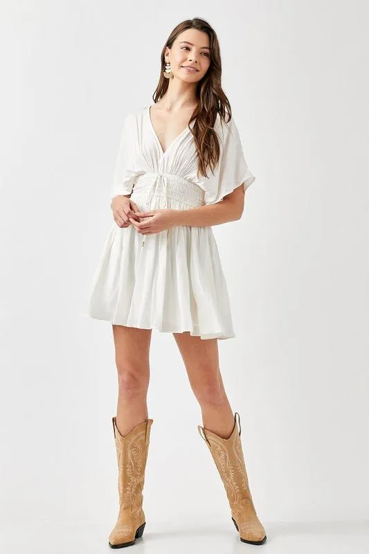 Short Sleeve Smocked Waist Mini Dress