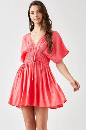 Short Sleeve Smocked Waist Mini Dress