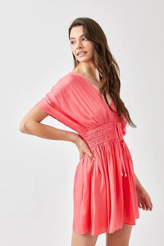 Short Sleeve Smocked Waist Mini Dress