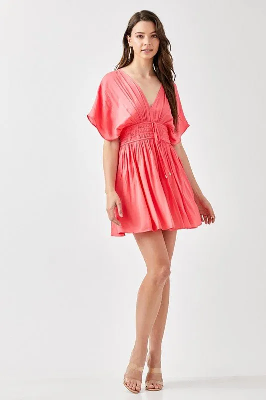 Short Sleeve Smocked Waist Mini Dress