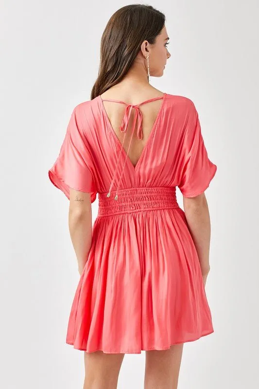 Short Sleeve Smocked Waist Mini Dress