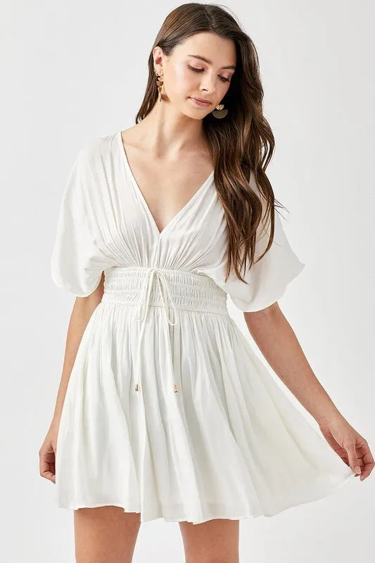 Short Sleeve Smocked Waist Mini Dress