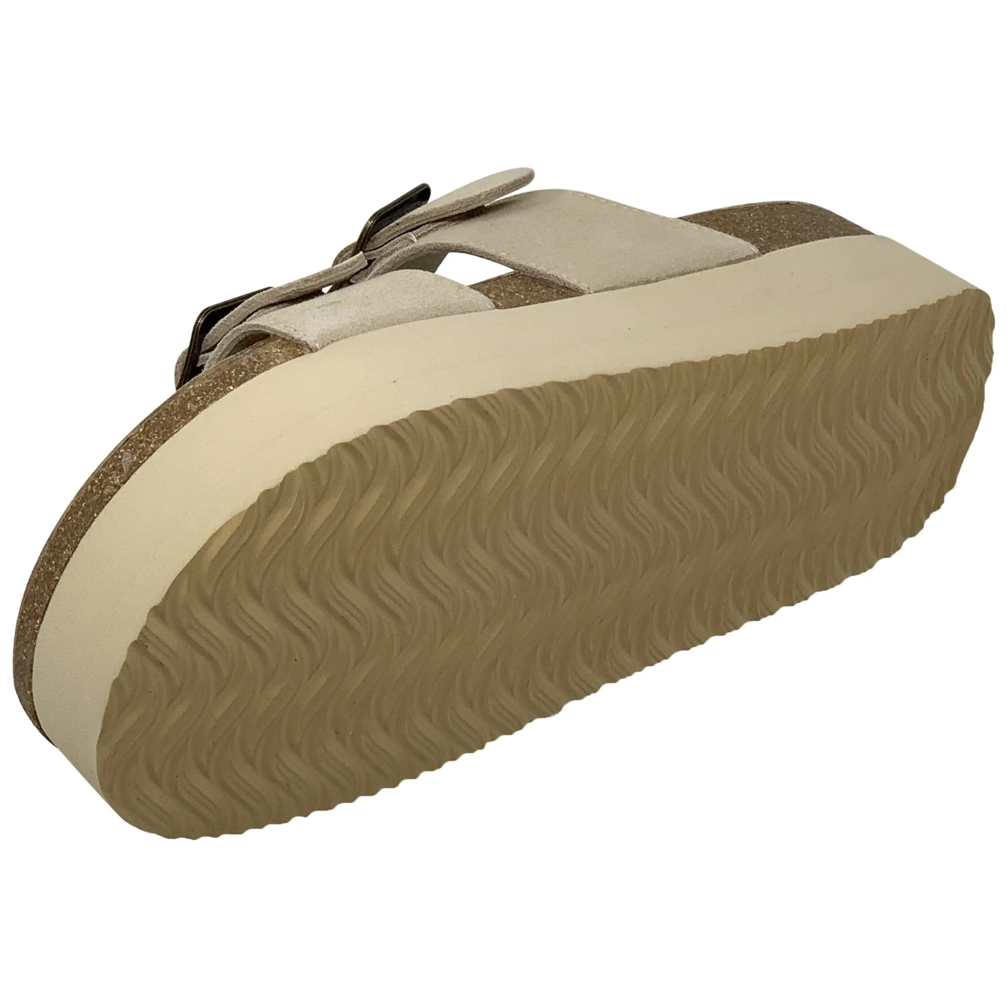 SOBEYO Platform Cork Footbed Sandals Cow Suede Double Buckle Straps