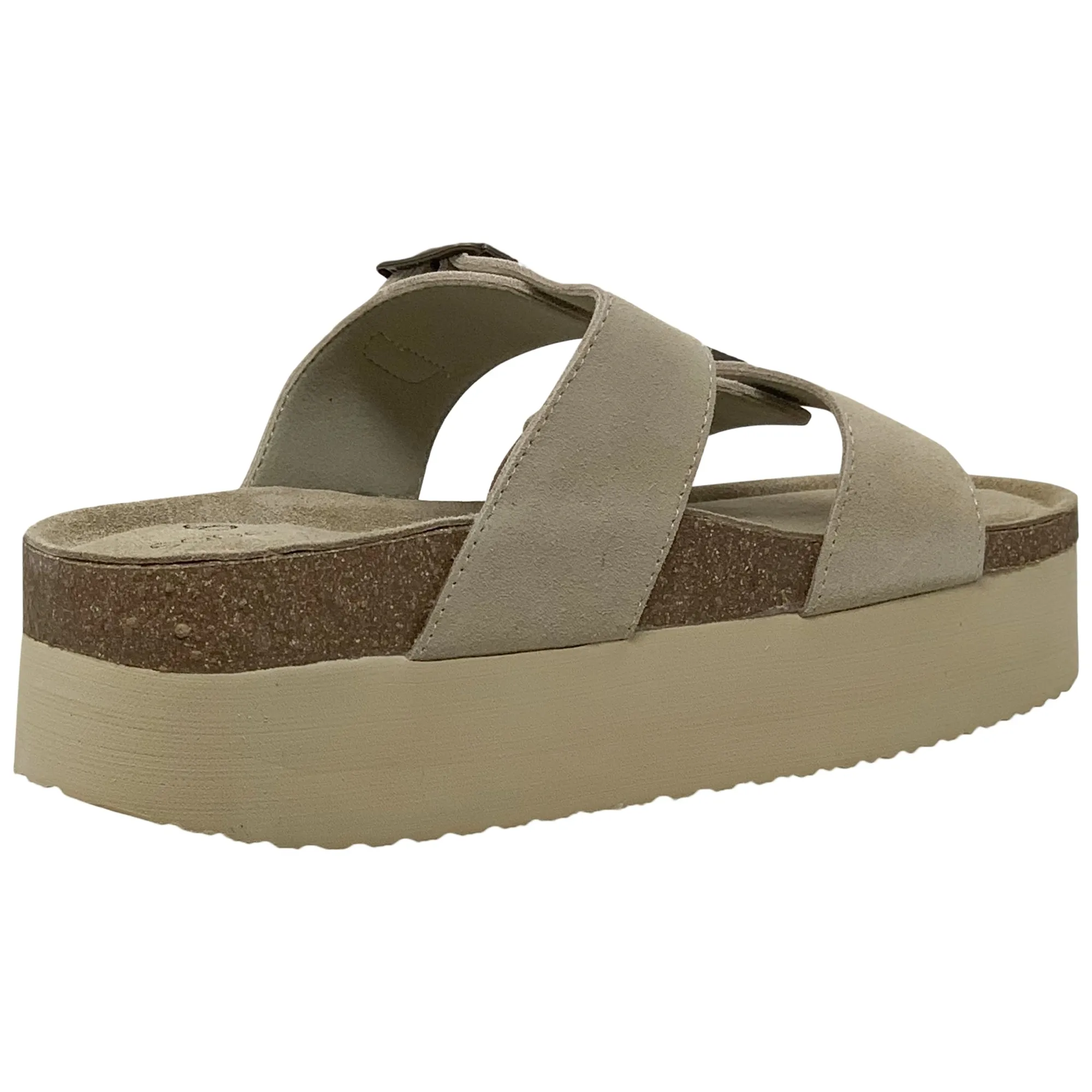 SOBEYO Platform Cork Footbed Sandals Cow Suede Double Buckle Straps
