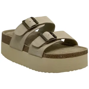 SOBEYO Platform Cork Footbed Sandals Cow Suede Double Buckle Straps