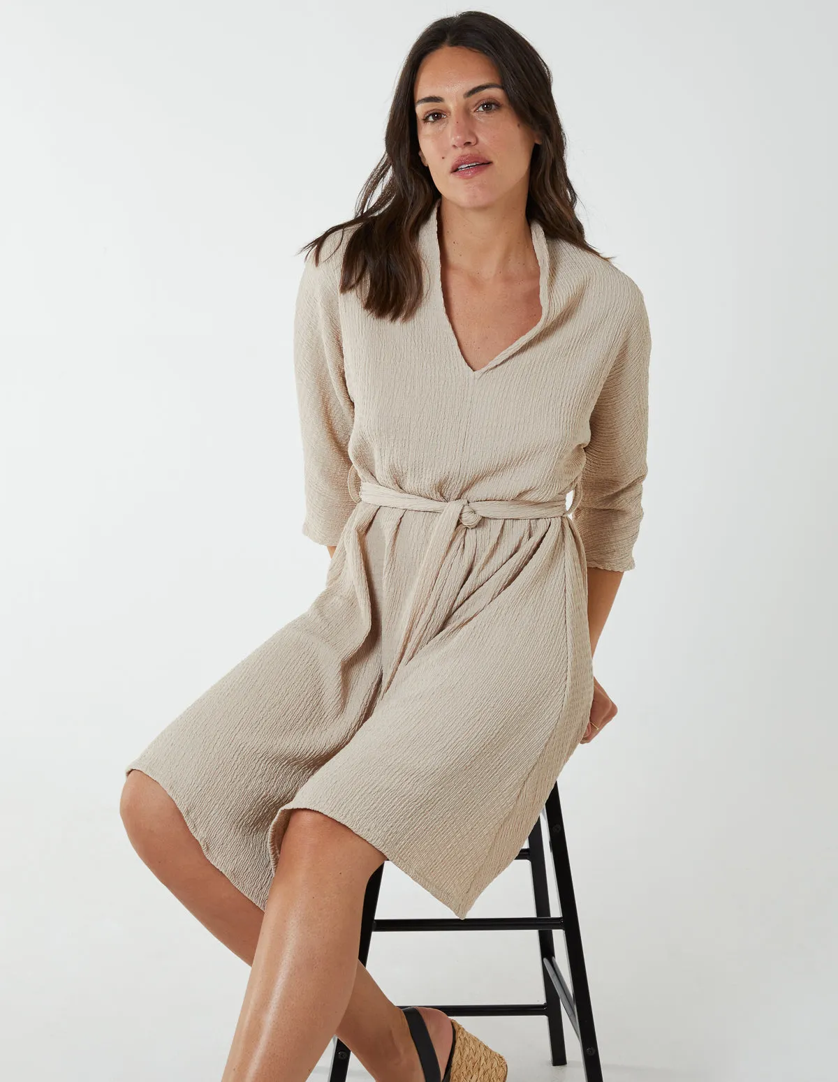 V Neck Crunchy Stitch Batwing Dress