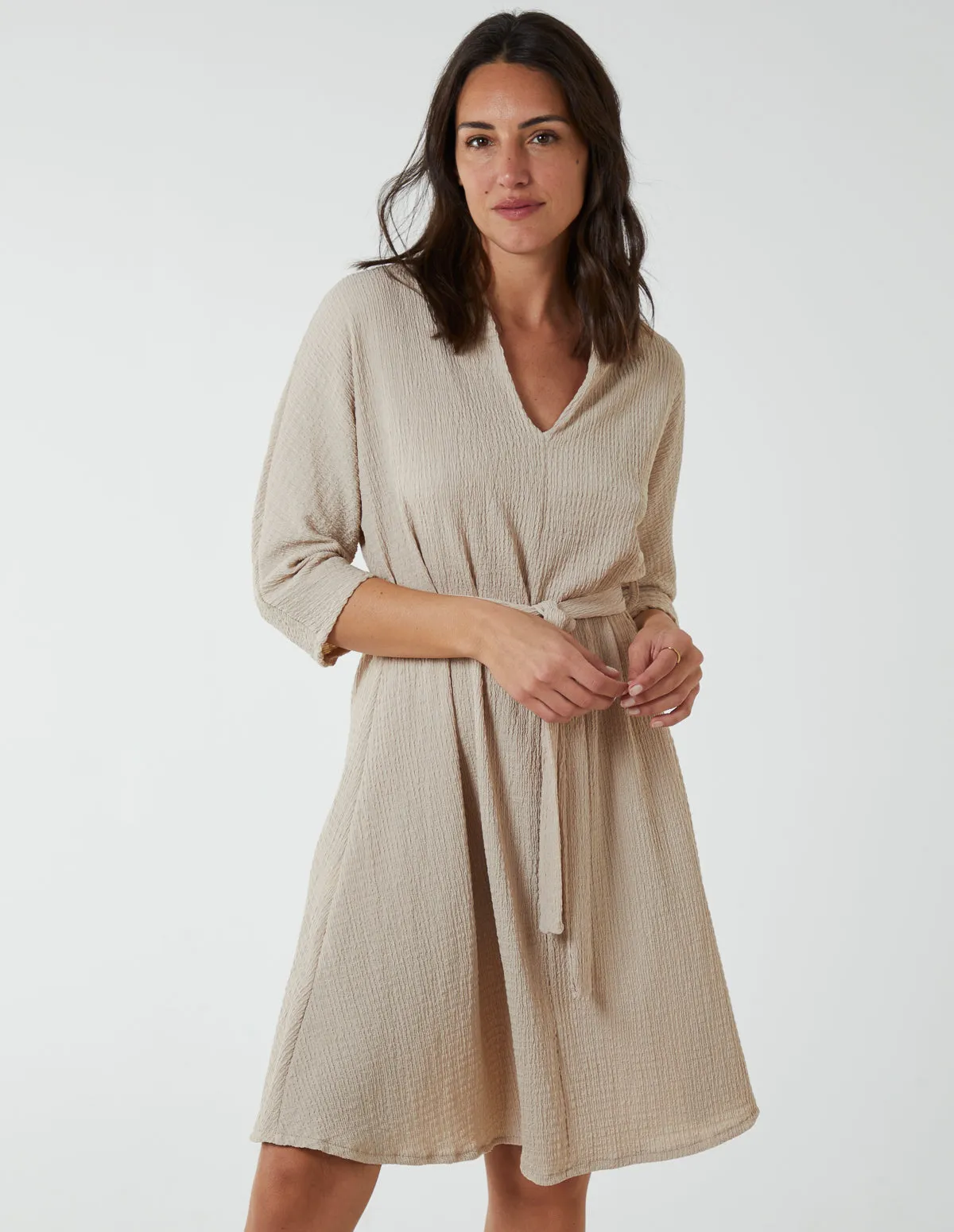 V Neck Crunchy Stitch Batwing Dress