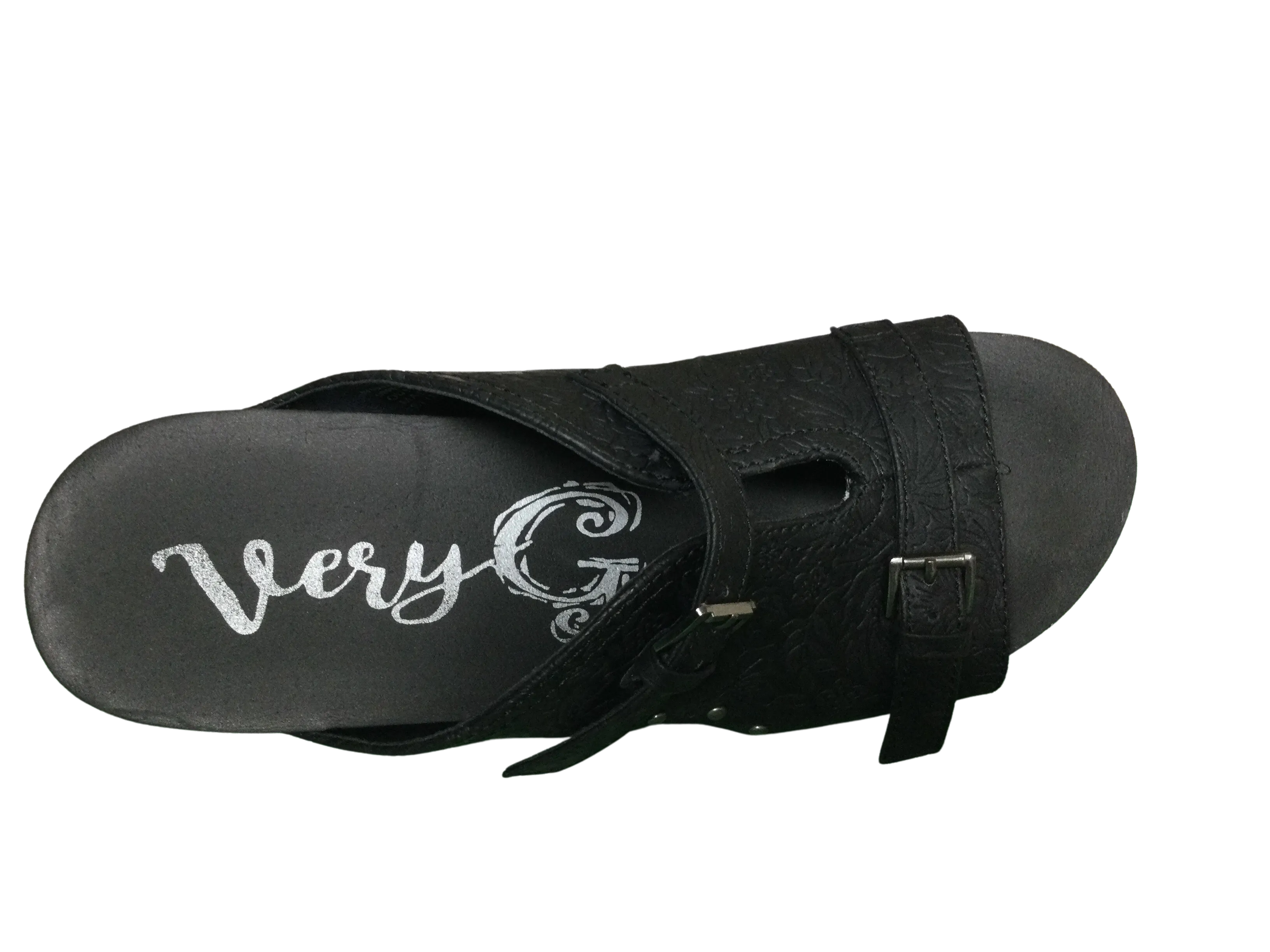 Very G Women's Liberty Tooled Casual Slide Sandals Casual Mid Heel 2-3" - Black Comfy walking