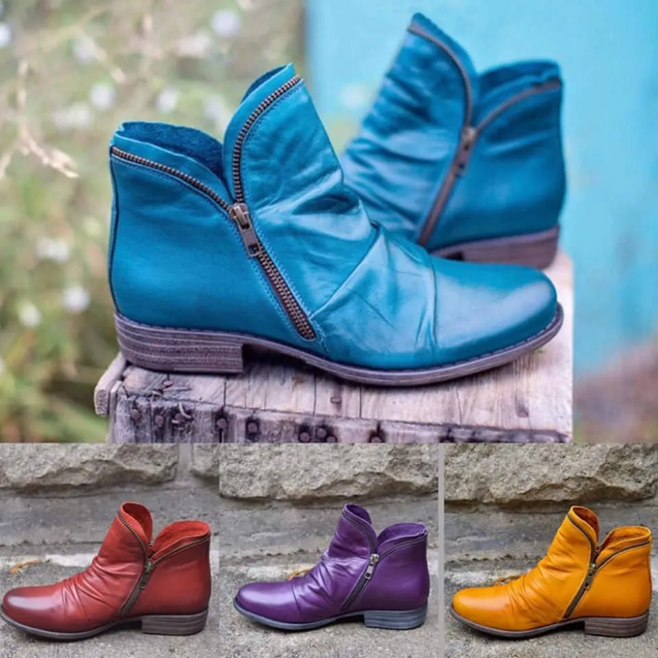 Victoria™ - Leather Boots with Zipper