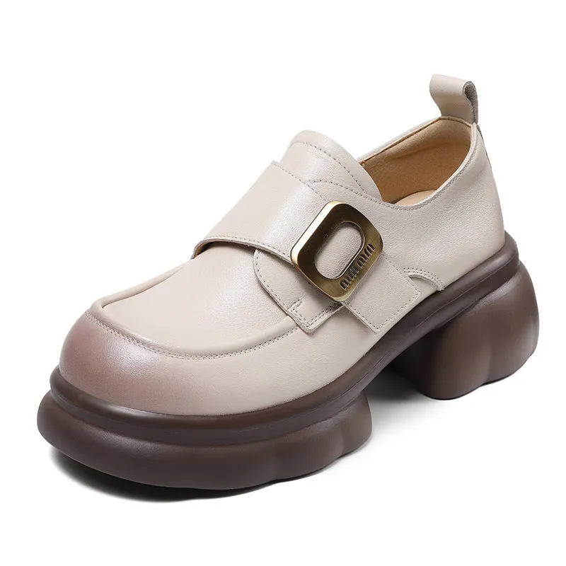 Women Minimalist Leather Velcro Chunky Sole Loafers