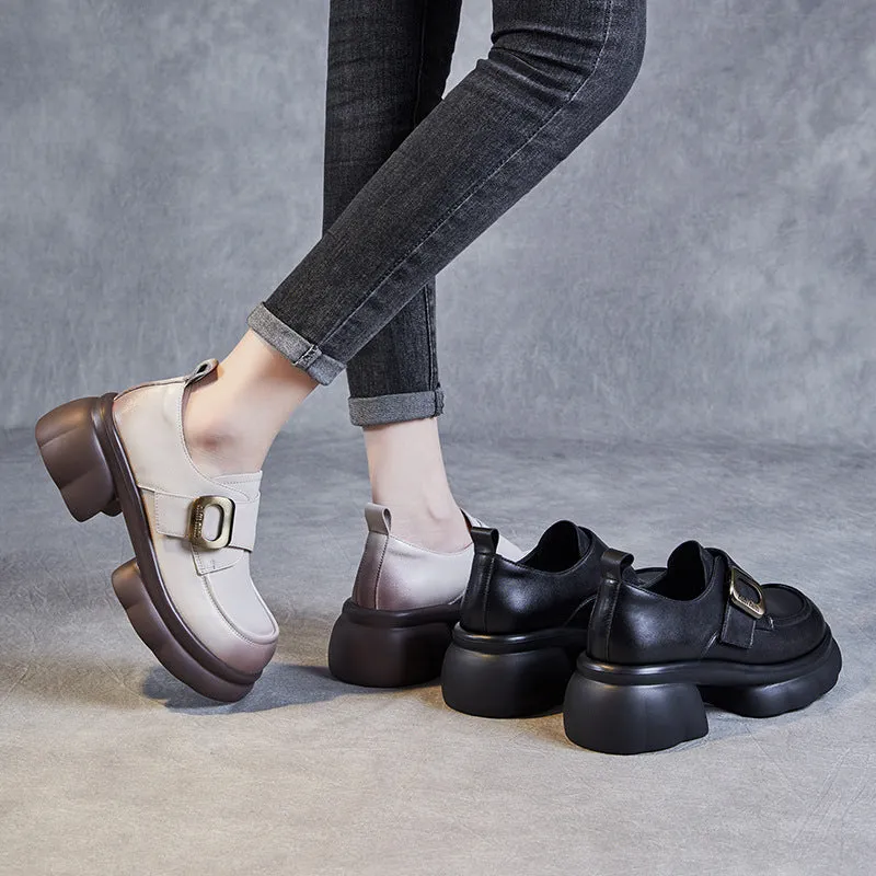 Women Minimalist Leather Velcro Chunky Sole Loafers