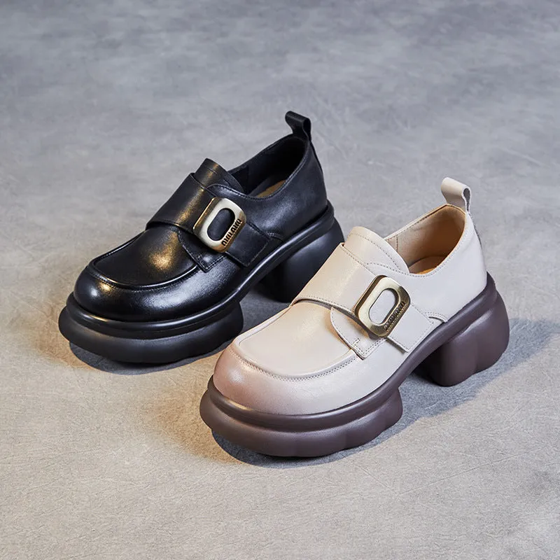 Women Minimalist Leather Velcro Chunky Sole Loafers