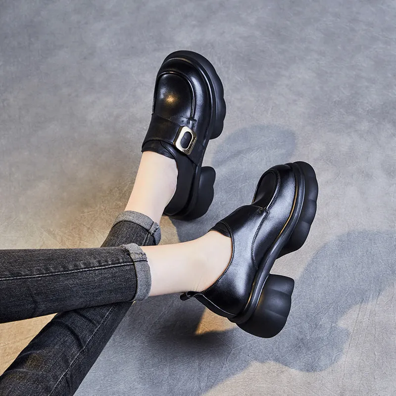 Women Minimalist Leather Velcro Chunky Sole Loafers