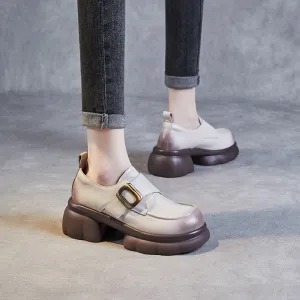 Women Minimalist Leather Velcro Chunky Sole Loafers