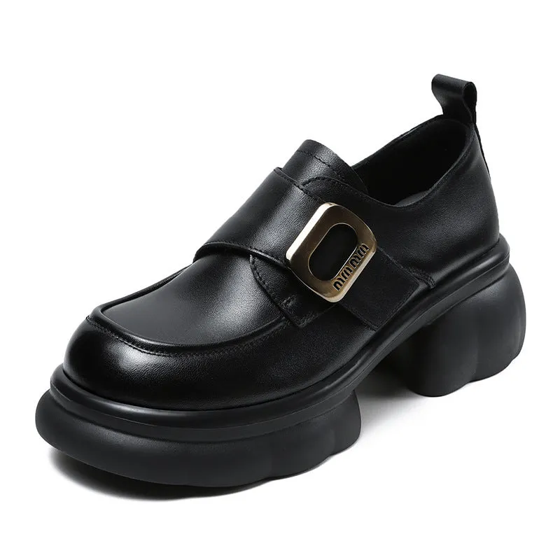 Women Minimalist Leather Velcro Chunky Sole Loafers