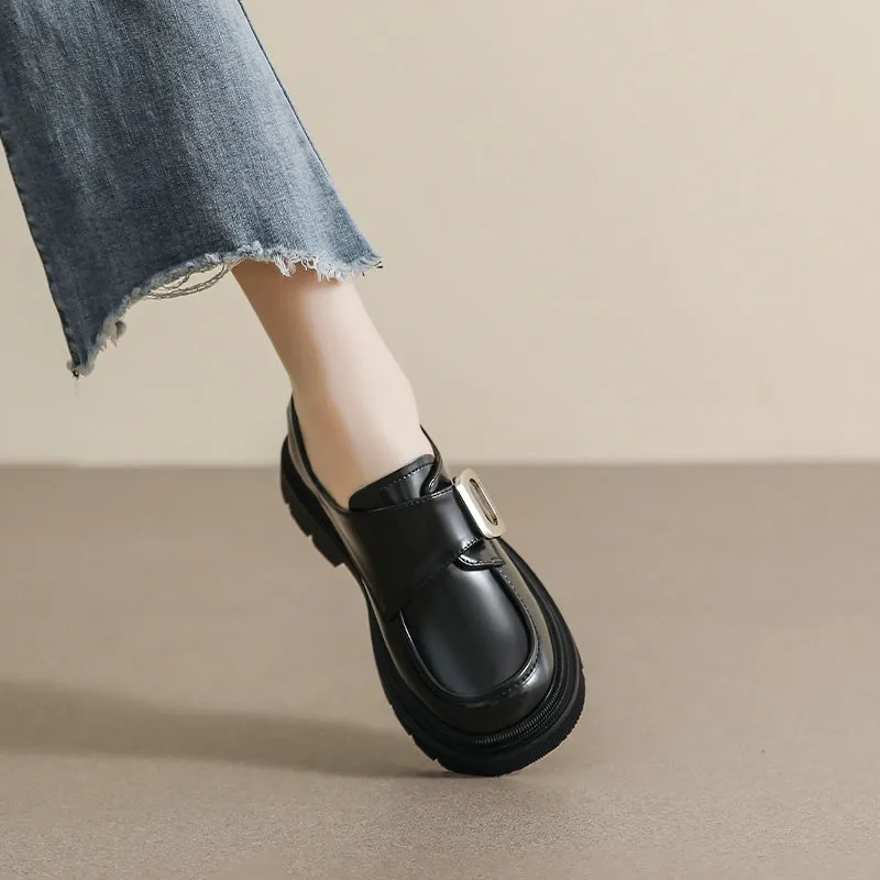 Women Retro Minimalist Glossy Leather Loafers