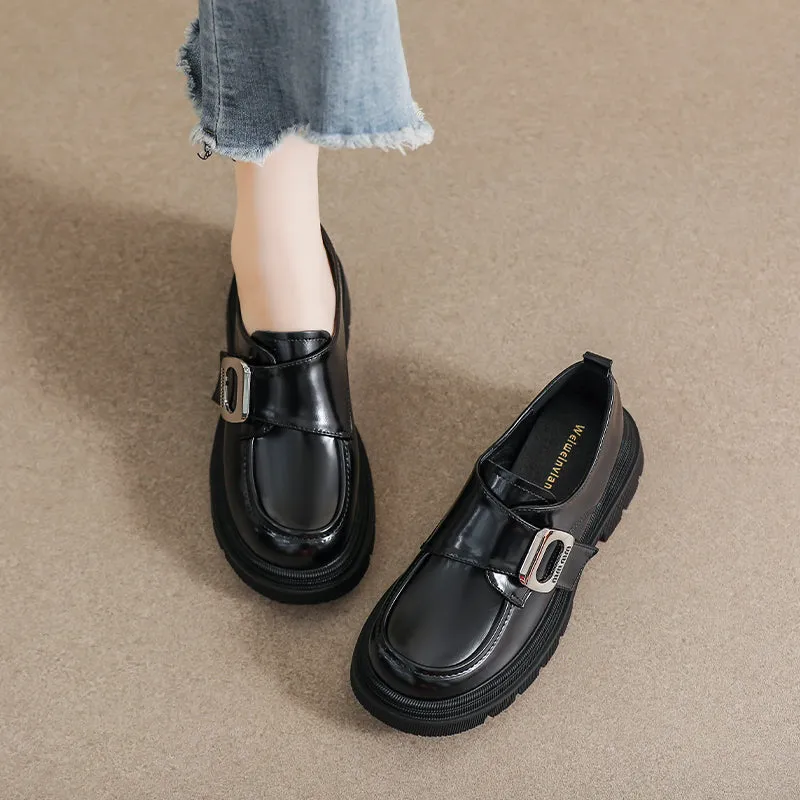Women Retro Minimalist Glossy Leather Loafers