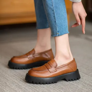 Women Retro Minimalist Thick Soled Leather Loafers