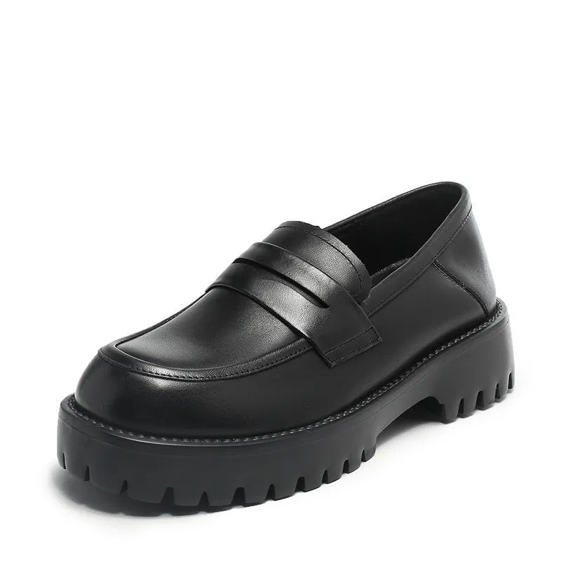 Women Retro Minimalist Thick Soled Leather Loafers